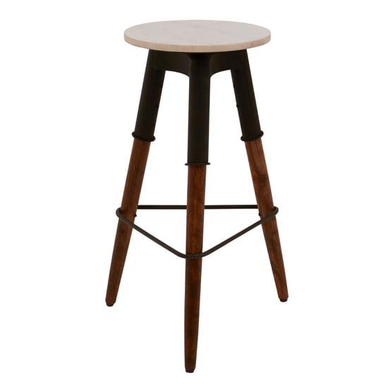 Vance Round Marble Top Bar Stool With Dark Wooden Legs