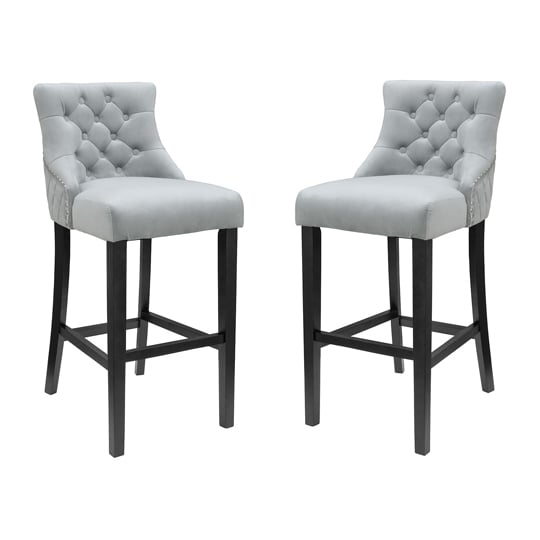 Victoria Grey Velvet Bar Stool In Pair