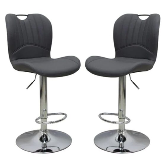 Arcadia Adjustable Grey Faux Leather Bar Stools In Pair