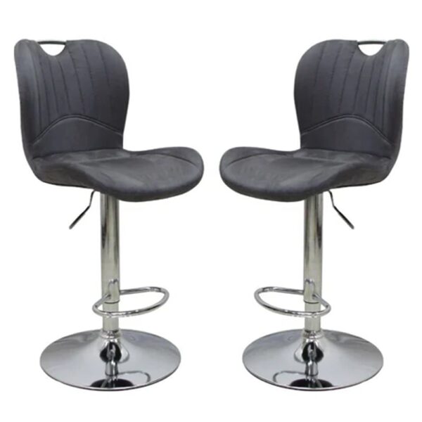 Arcadia Adjustable Grey Plush Velvet Bar Stools In Pair